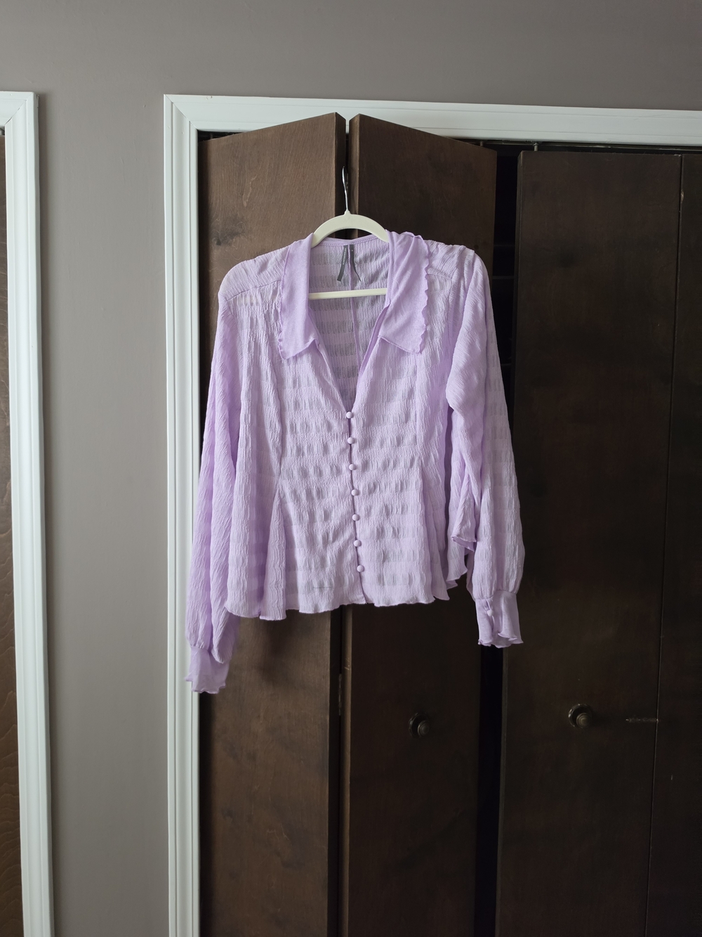 Anthropologie Lavender Semi-Sheer Button-Front Blouse